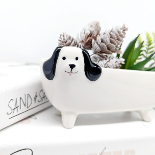 White Long Dog Planter Pot