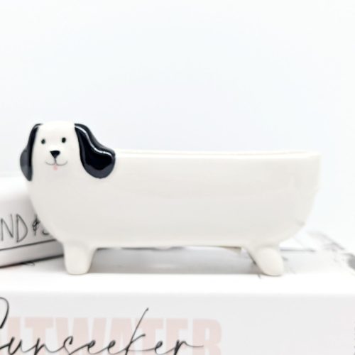 White Long Dog Planter Pot