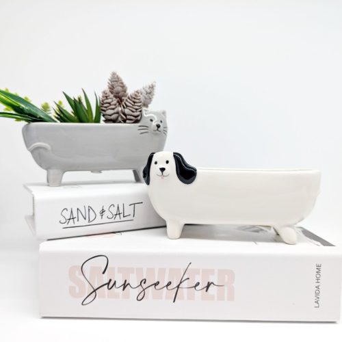 White Long Dog Planter Pot