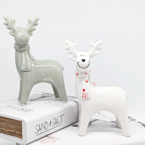 White Reindeer Ceramic Figurine