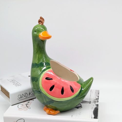 Green Watermelon Duck Planter Pot