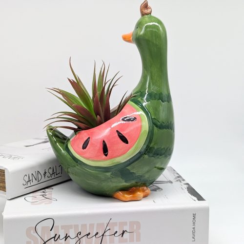 Green Watermelon Duck Planter Pot