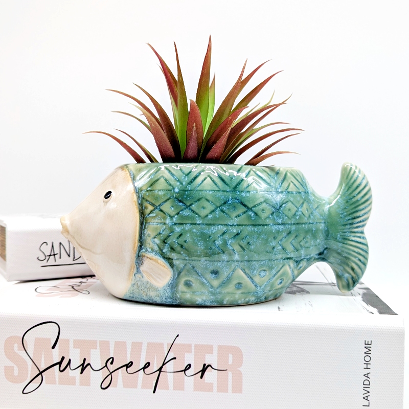 Aztec Green Fish Planter Pot Aztec Green Fish Planter Pot