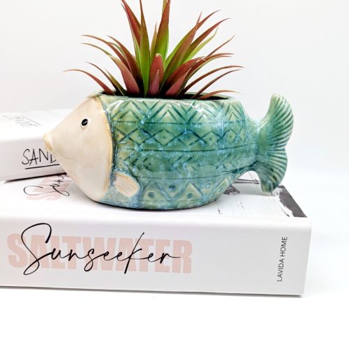 Aztec Green Fish Planter Pot