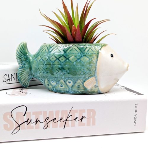 Aztec Green Fish Planter Pot