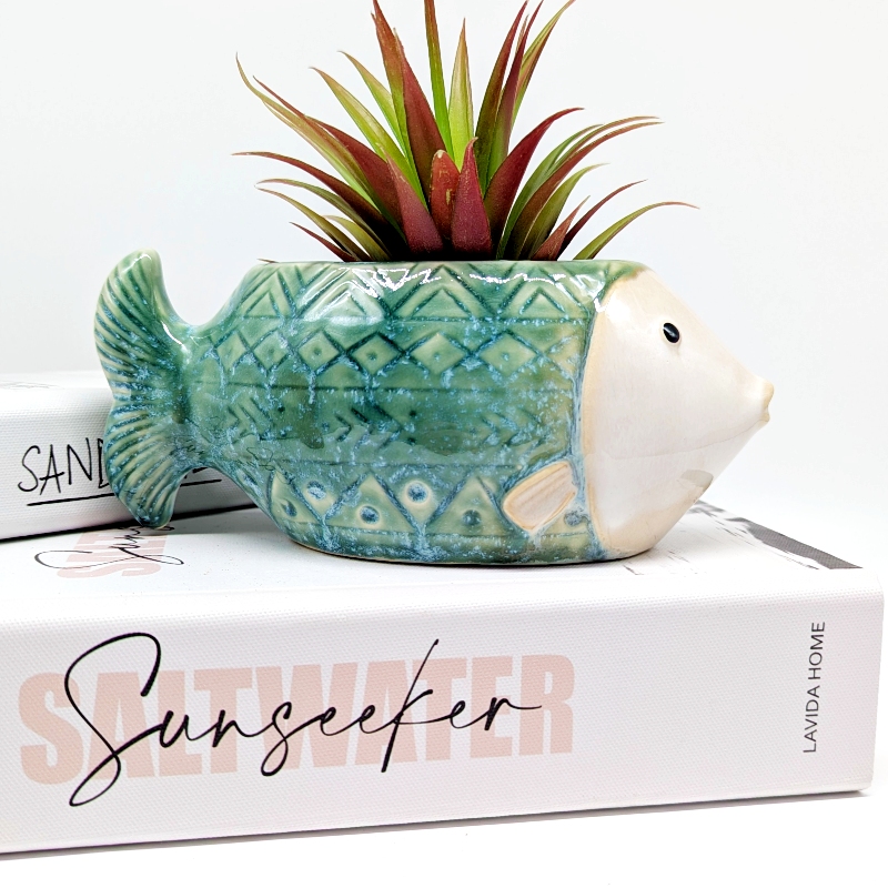 Aztec Green Fish Planter Pot_d Aztec Green Fish Planter Pot