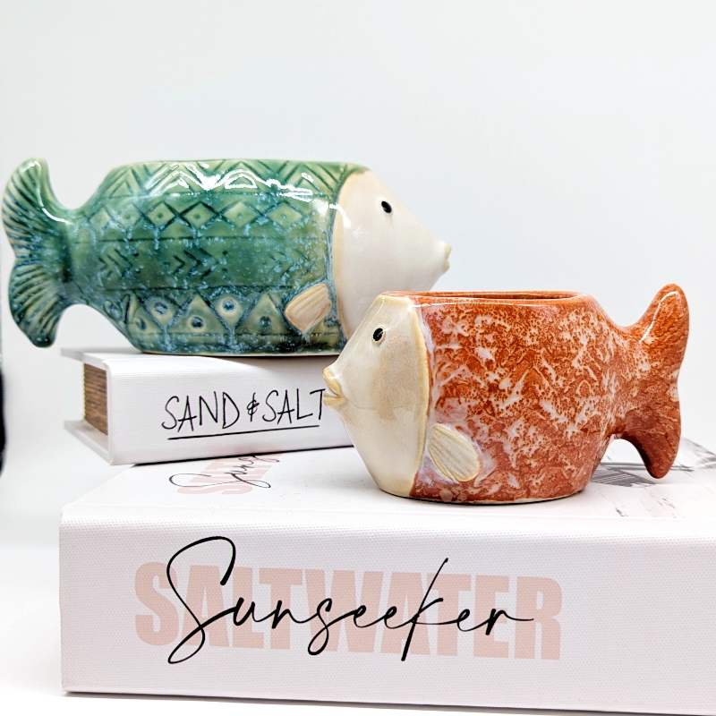 Aztec Green Fish Planter Pot_g Aztec Green Fish Planter Pot