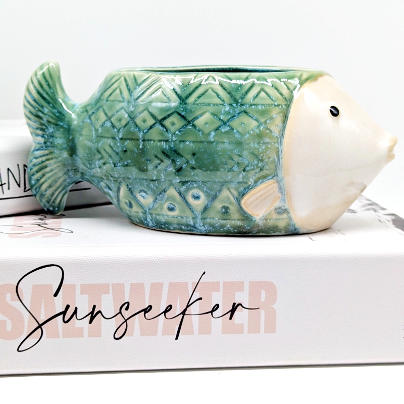 Aztec Green Fish Planter Pot_h