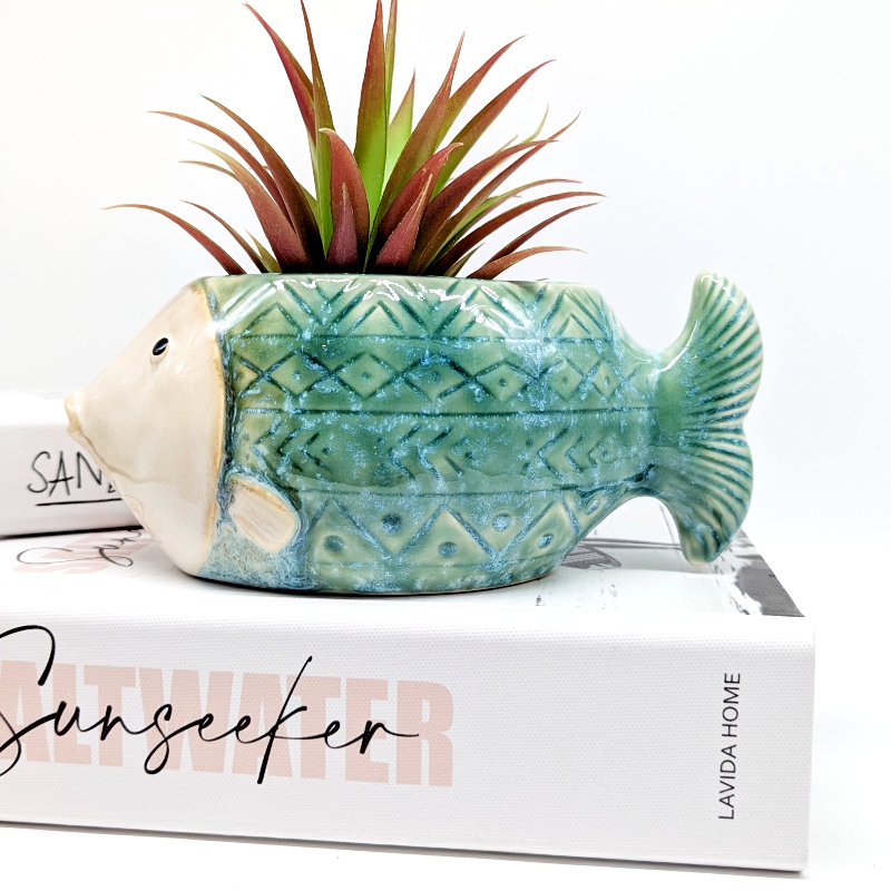 Aztec Green Fish Planter Pot_i Aztec Green Fish Planter Pot