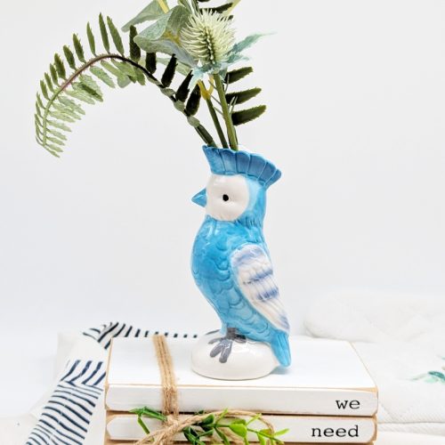 Blue Parrot Bird Ceramic Vase