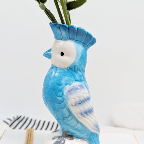 Blue Parrot Bird Ceramic Vase