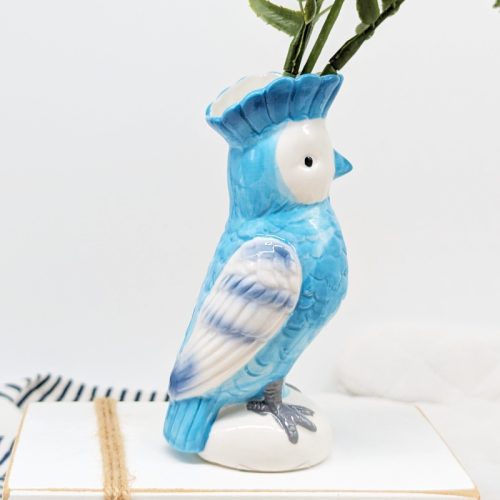 Blue Parrot Bird Ceramic Vase