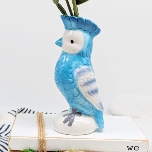 Blue Parrot Bird Ceramic Vase