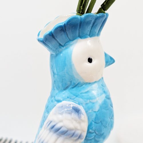 Blue Parrot Bird Ceramic Vase