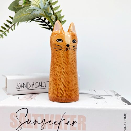 Brown Cat Ceramic Bud Vase