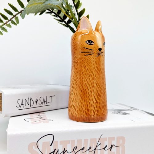 Brown Cat Ceramic Bud Vase