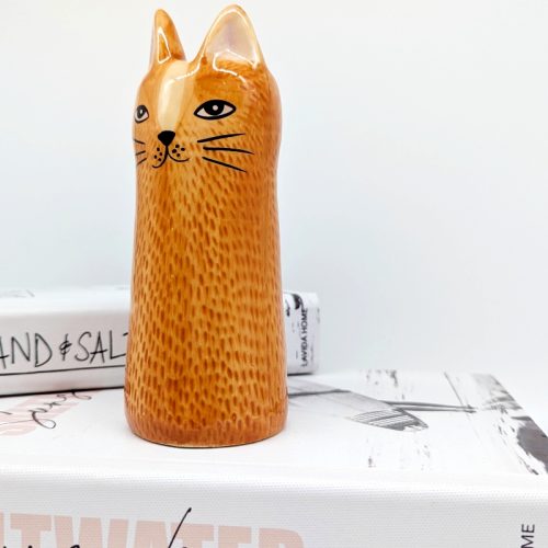 Brown Cat Ceramic Bud Vase