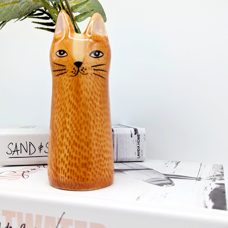 Brown Cat Ceramic Bud Vase_d Brown Cat Ceramic Bud Vase