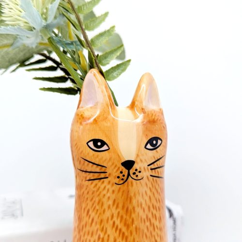 Brown Cat Ceramic Bud Vase