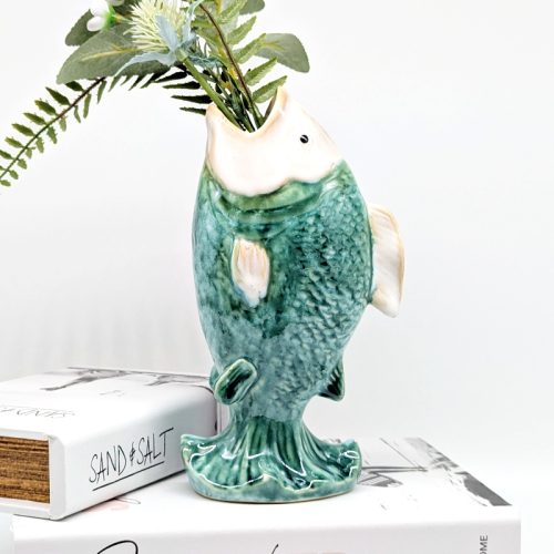 Coral Green Fish Ceramic Bud Vase