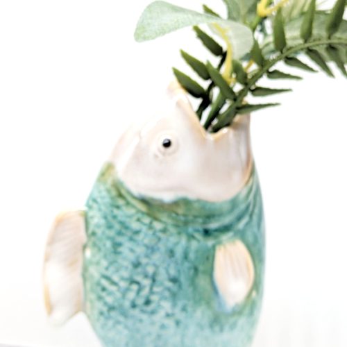 Coral Green Fish Ceramic Bud Vase