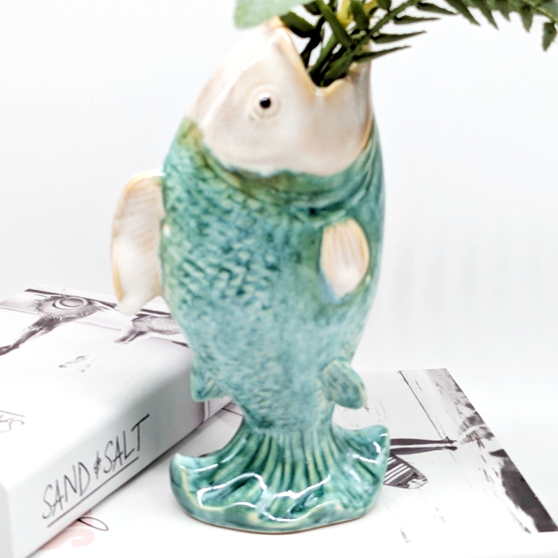 Coral Green Fish Ceramic Bud Vase_F Coral Green Fish Ceramic Bud Vase