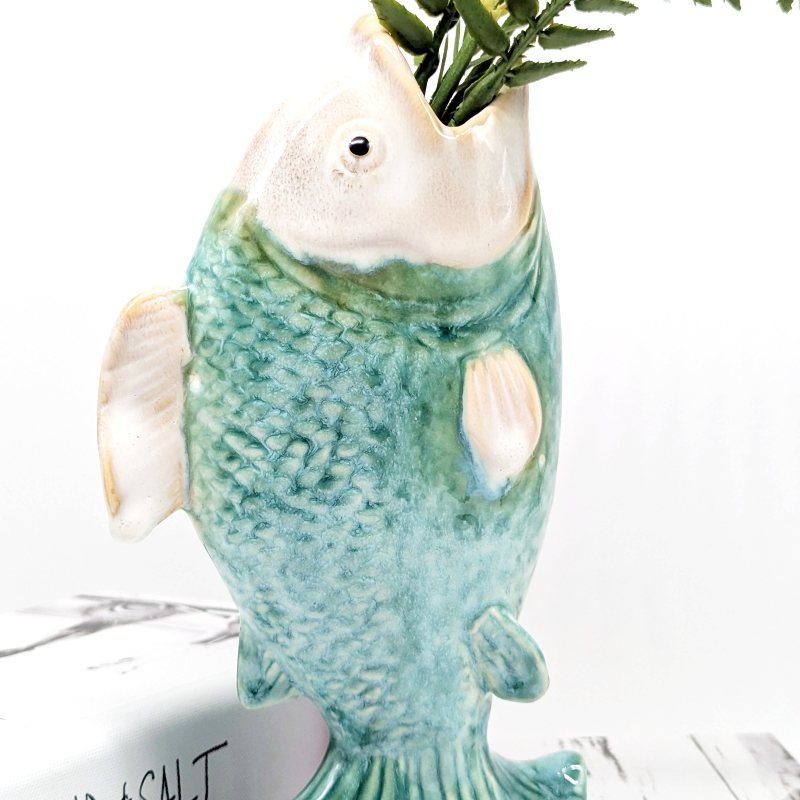 Coral Green Fish Ceramic Bud Vase_g