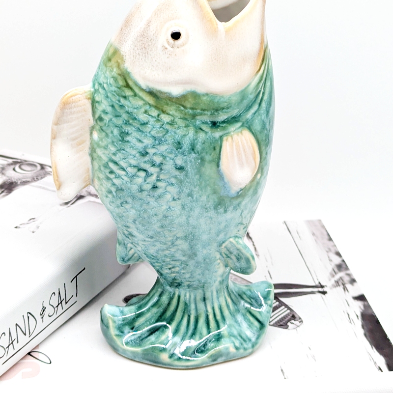 Coral Green Fish Ceramic Bud Vase_h