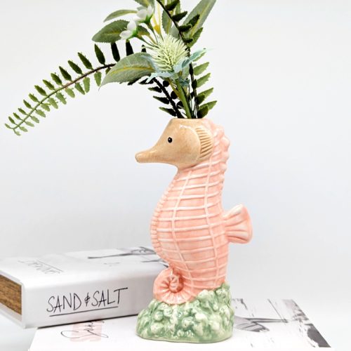 Coral Seahorse Ceramic Bud Vase