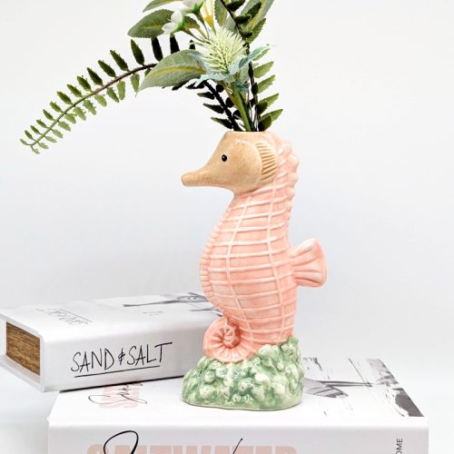 Coral Seahorse Ceramic Bud Vase