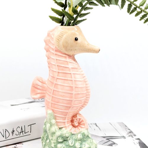 Coral Seahorse Ceramic Bud Vase
