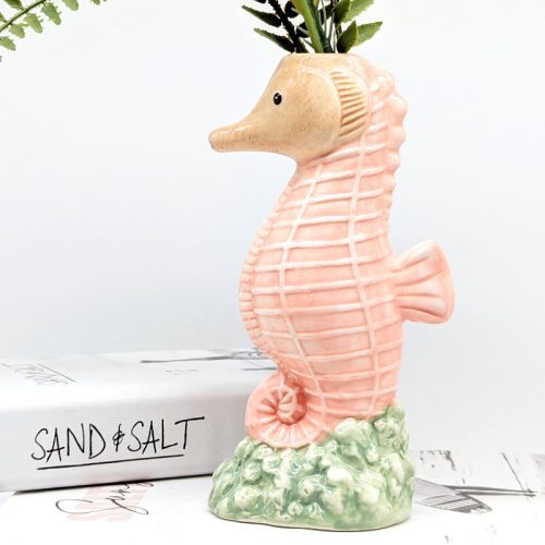Coral Seahorse Ceramic Bud Vase