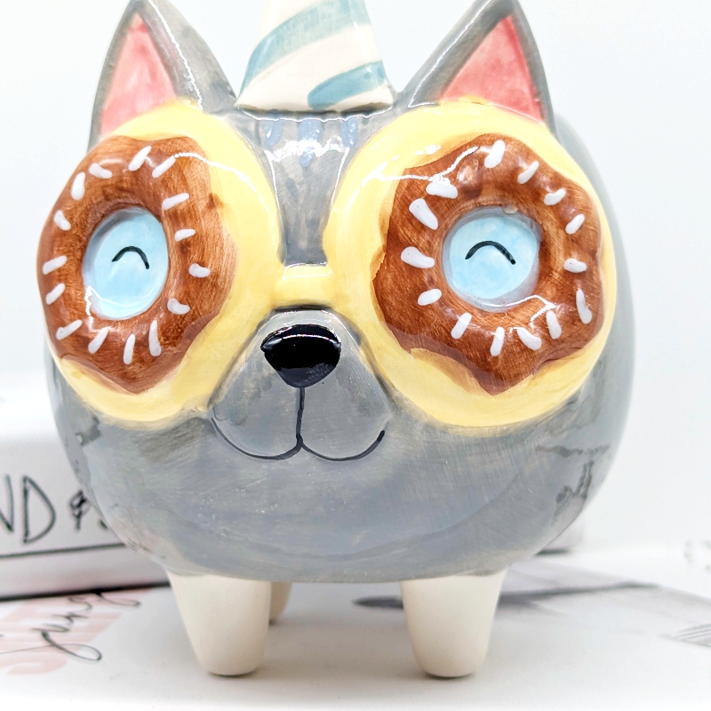 Donut Eyes Grey Cat Planter Pot_g Donut Eyes Grey Cat Planter Pot