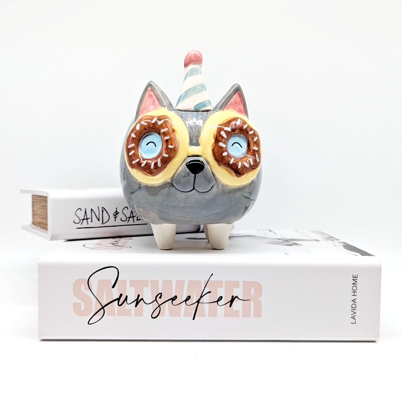 Donut Eyes Grey Cat Planter Pot_l Donut Eyes Grey Cat Planter Pot