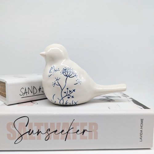 Floral White Ceramic Bird