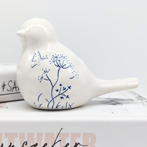 Floral White Ceramic Bird