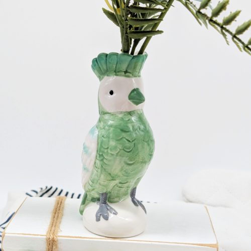 Green Parrot Bird Ceramic Vase