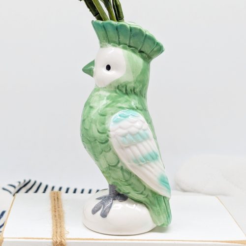 Green Parrot Bird Ceramic Vase