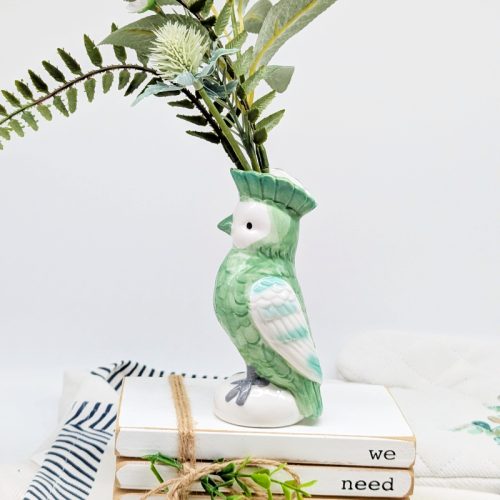 Green Parrot Bird Ceramic Vase