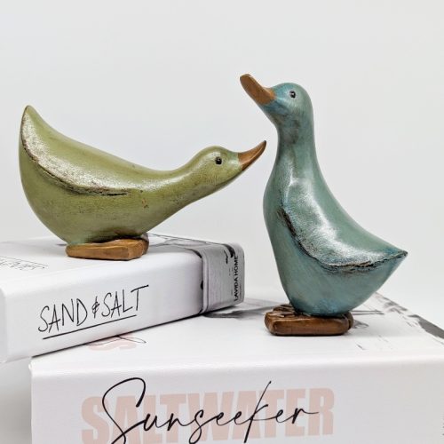 Green Wooden Duck Duo Ornament