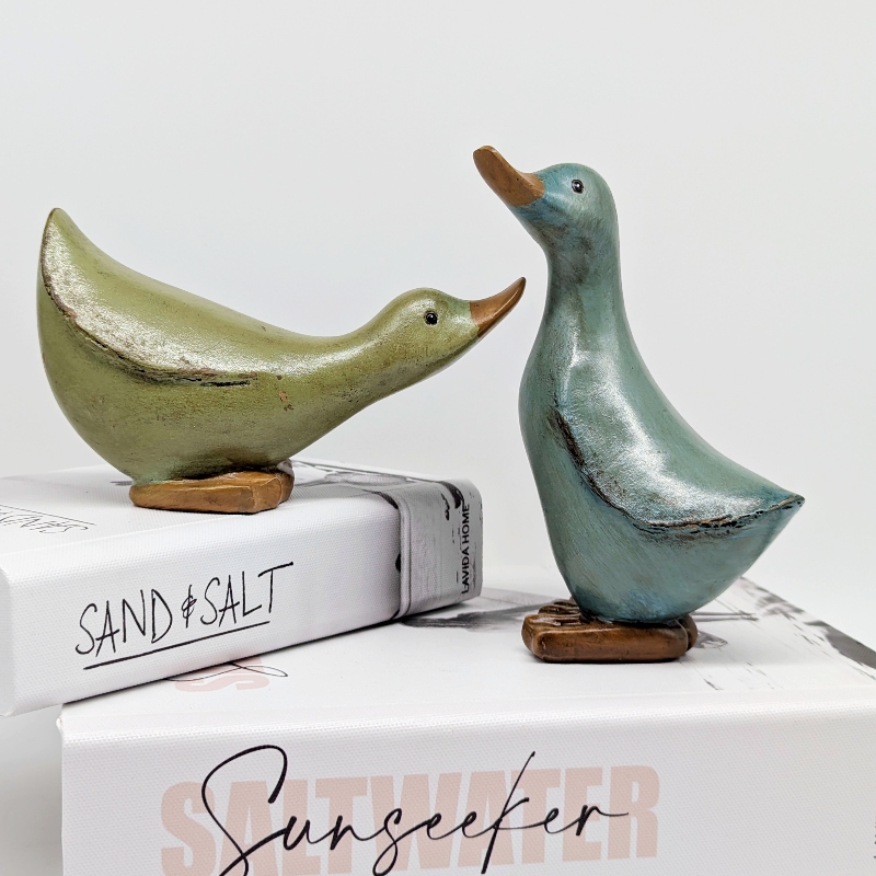 Green Wooden Duck Duo Ornament