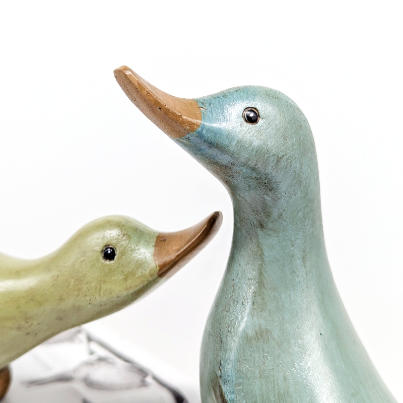 Green Wooden Duck Duo Ornament_D