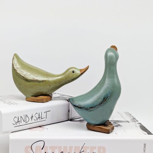 Green Wooden Duck Duo Ornament