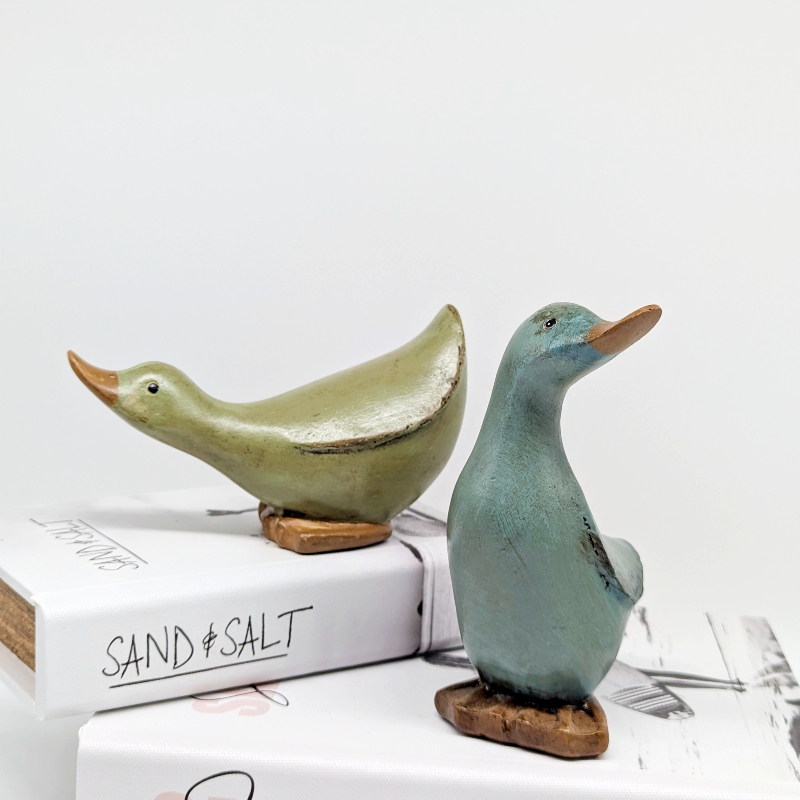 Green Wooden Duck Duo Ornament_H Green Wooden Duck Duo Ornament