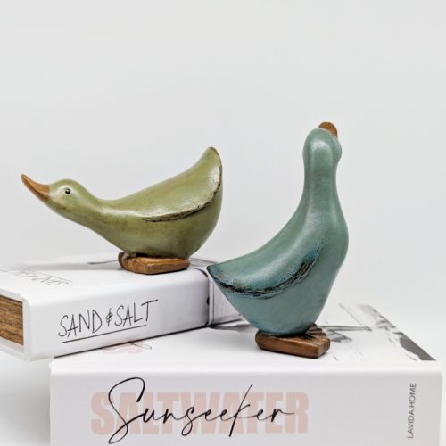Green Wooden Duck Duo Ornament
