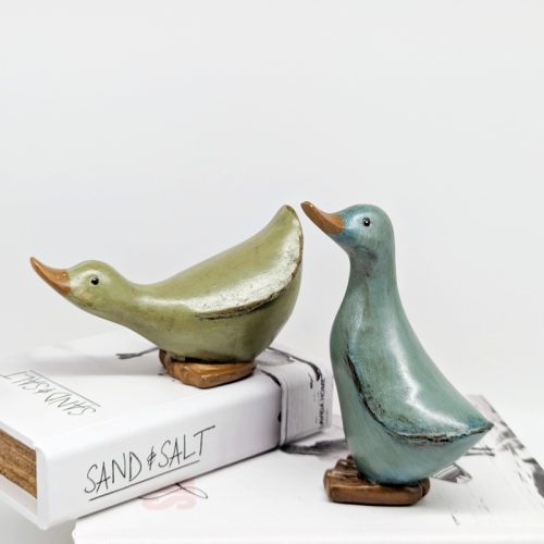 Green Wooden Duck Duo Ornament