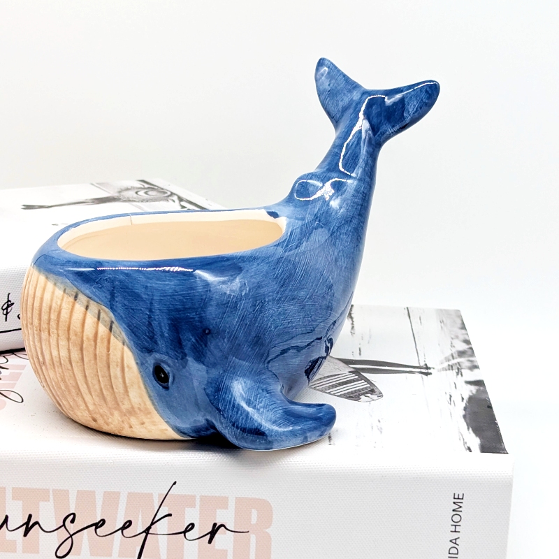 Happy Blue Whale Ceramic Planter Pot