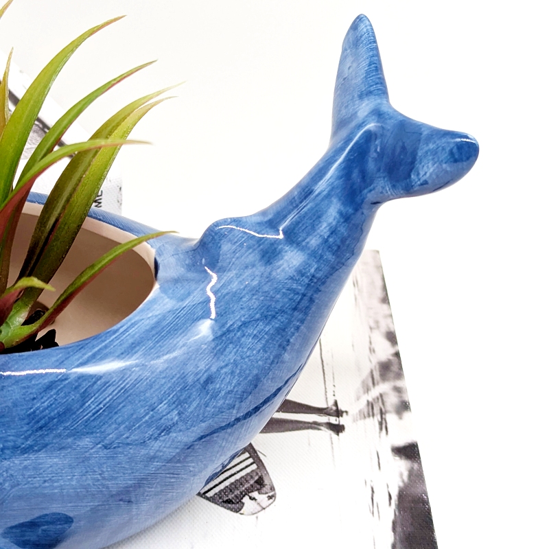Happy Blue Whale Ceramic Planter Pot_E