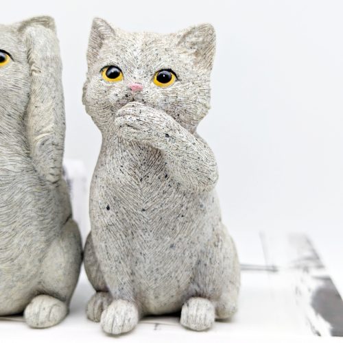 No Evil See Hear Speak Grey Cat Figurine Set