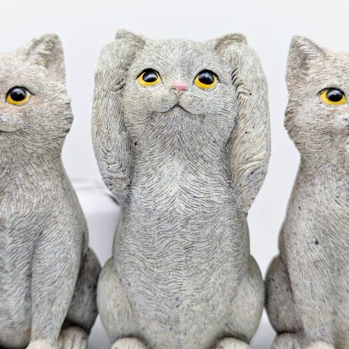 No Evil See Hear Speak Grey Cat Figurine Set